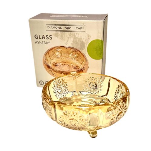 DIAMOND LEAF ROUND GLASS ASHTRAY SHINY BOWL