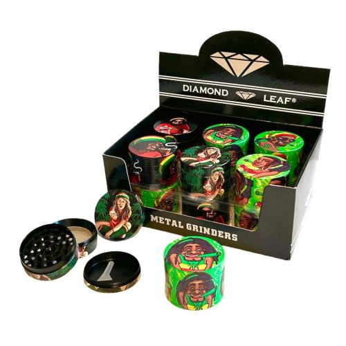 DIAMOND LEAF BOB MARLEY GRINDERS 3PARTS BOX/12