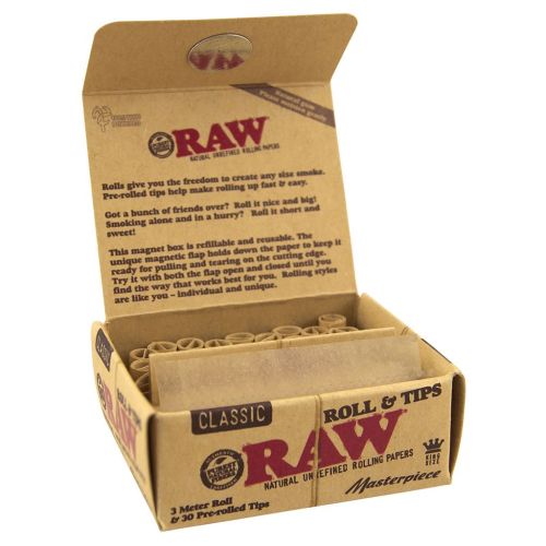 RAW® Masterpiece classic king size rolls & prerolled tips