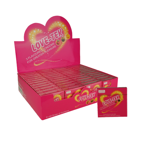 Love-Tek 3 flavoured condoms for greater pleasure box/48x3